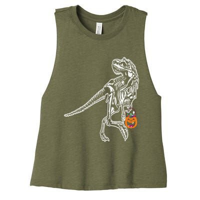 Halloween Dinosaur T Rex Skeleton Scary Gift Women's Racerback Cropped Tank