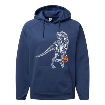 Halloween Dinosaur T Rex Skeleton Scary Gift Performance Fleece Hoodie