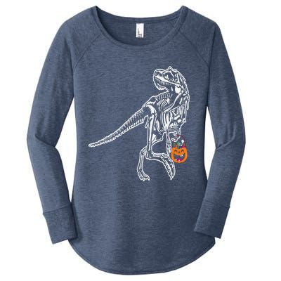 Halloween Dinosaur T Rex Skeleton Scary Gift Women's Perfect Tri Tunic Long Sleeve Shirt