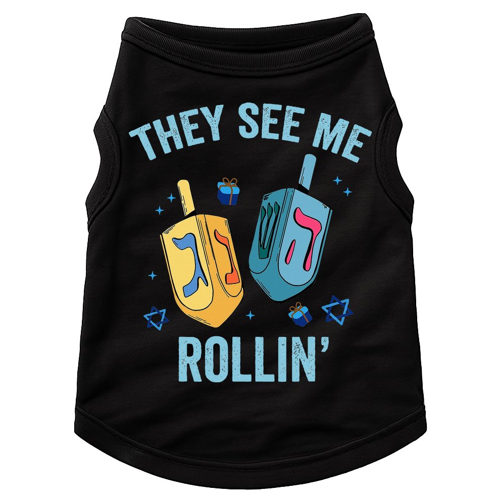 Hanukkah Dreidel They See Me Rolling Funny Jewish Festival  Doggie Tank