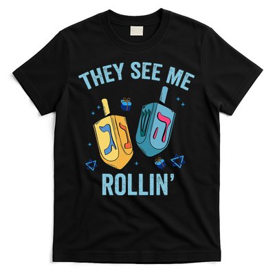 Hanukkah Dreidel They See Me Rolling Funny Jewish Festival  T-Shirt