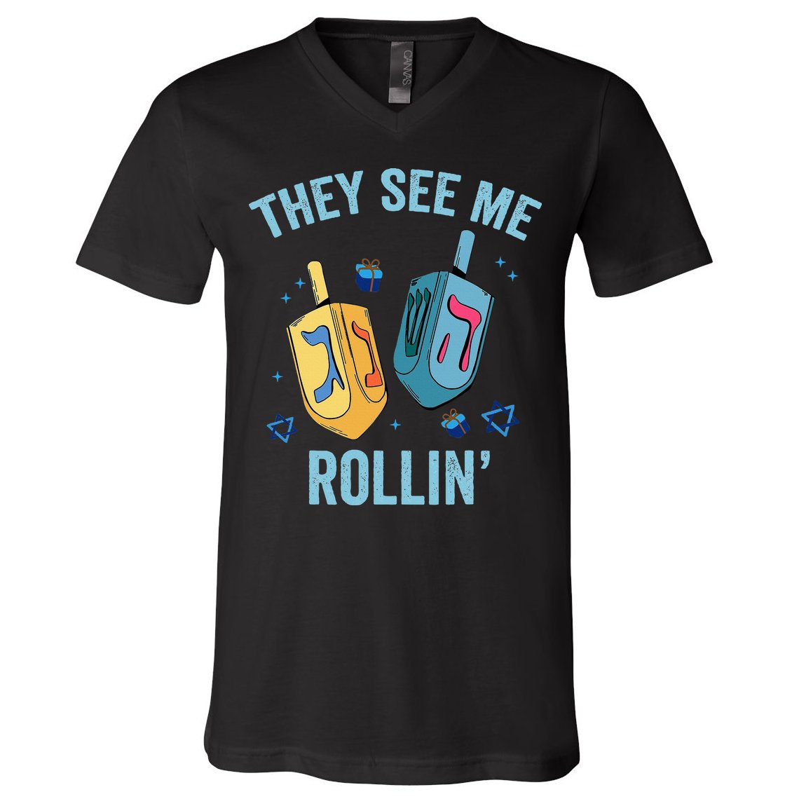 Hanukkah Dreidel They See Me Rolling Funny Jewish Festival  V-Neck T-Shirt