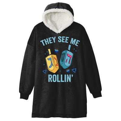 Hanukkah Dreidel They See Me Rolling Funny Jewish Festival  Hooded Wearable Blanket