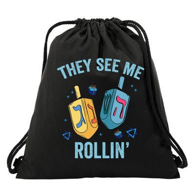 Hanukkah Dreidel They See Me Rolling Funny Jewish Festival  Drawstring Bag