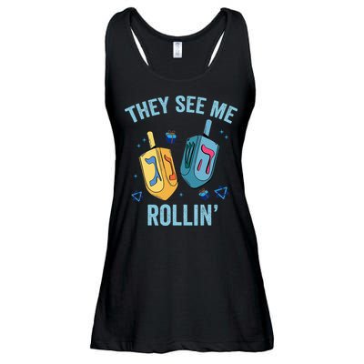 Hanukkah Dreidel They See Me Rolling Funny Jewish Festival  Ladies Essential Flowy Tank