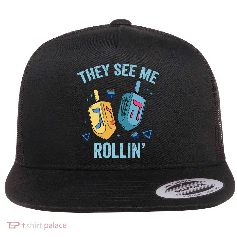 Hanukkah Dreidel They See Me Rolling Funny Jewish Festival  Flatbill Hat