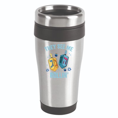 Hanukkah Dreidel They See Me Rolling Funny Jewish Festival  16oz Travel Tumbler