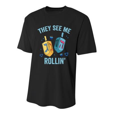 Hanukkah Dreidel They See Me Rolling Funny Jewish Festival  Youth Performance Sprint T-Shirt