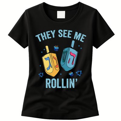 Hanukkah Dreidel They See Me Rolling Funny Jewish Festival  Womens T-Shirt