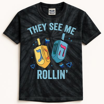Hanukkah Dreidel They See Me Rolling Funny Jewish Festival  Kids Tie-Dye T-Shirt