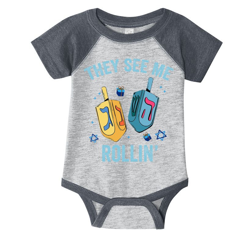 Hanukkah Dreidel They See Me Rolling Funny Jewish Festival  Infant Baby Jersey Bodysuit