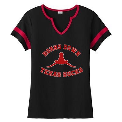 Horns Down Texas Sucks Ladies Halftime Notch Neck Tee