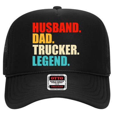 Husband Dad Trucker Legend Funny Truck Driver Trucking High Crown Mesh Back Trucker Hat