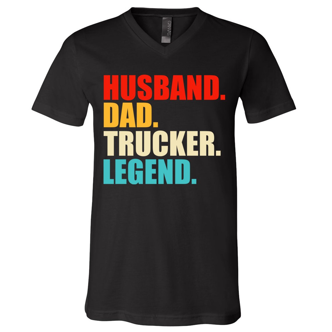 Husband Dad Trucker Legend Funny Truck Driver Trucking V-Neck T-Shirt