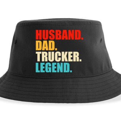 Husband Dad Trucker Legend Funny Truck Driver Trucking Sustainable Bucket Hat