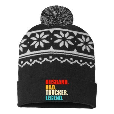 Husband Dad Trucker Legend Funny Truck Driver Trucking USA-Made Snowflake Beanie