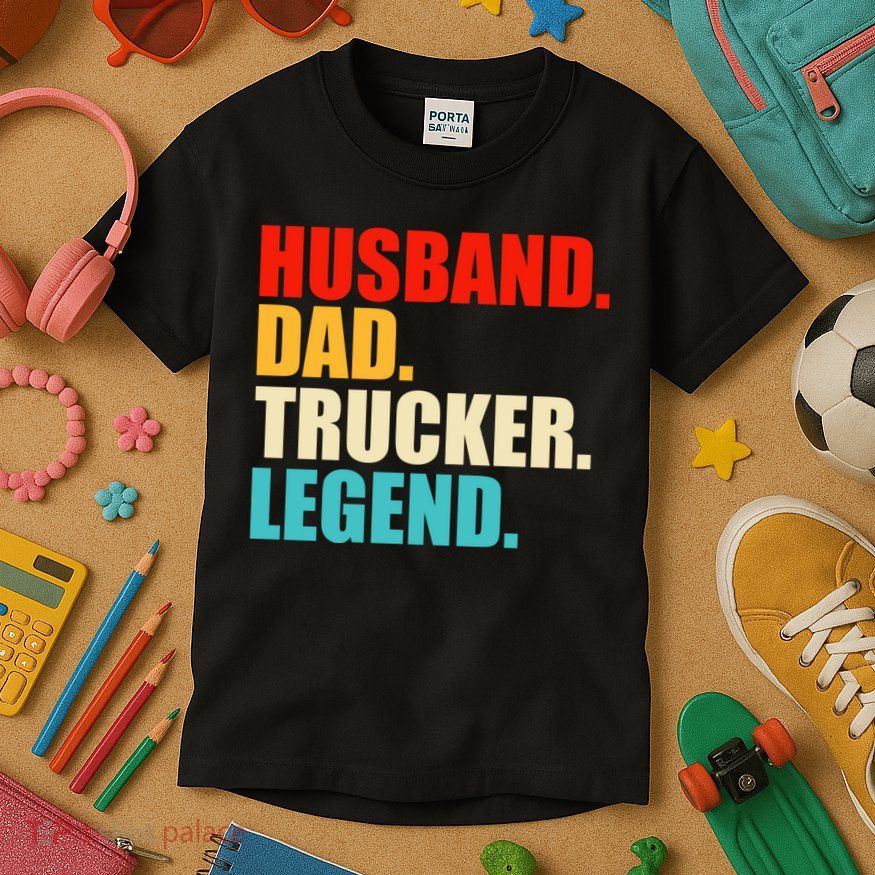 Husband Dad Trucker Legend Funny Truck Driver Trucking Kids T-Shirt