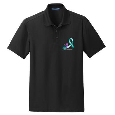Hippie Dragonfly Teal Ribbon Ovarian Cancer Awareness Cute Gift Dry Zone Grid Polo