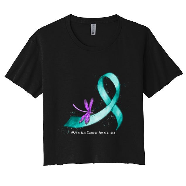 Hippie Dragonfly Teal Ribbon Ovarian Cancer Awareness Cute Gift Crop Top
