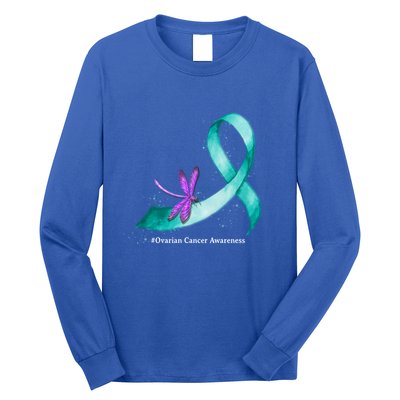 Hippie Dragonfly Teal Ribbon Ovarian Cancer Awareness Cute Gift Long Sleeve Shirt