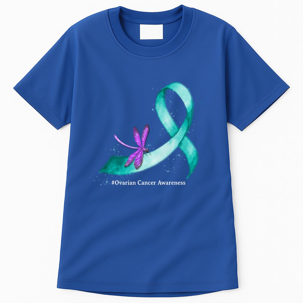 Hippie Dragonfly Teal Ribbon Ovarian Cancer Awareness Cute Gift Tall T-Shirt