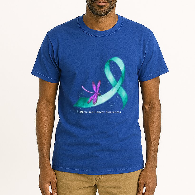 Hippie Dragonfly Teal Ribbon Ovarian Cancer Awareness Cute Gift Tall T-Shirt
