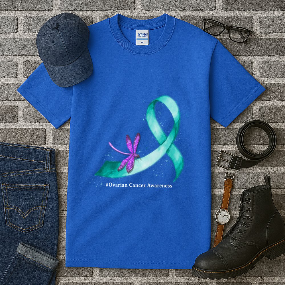 Hippie Dragonfly Teal Ribbon Ovarian Cancer Awareness Cute Gift Tall T-Shirt