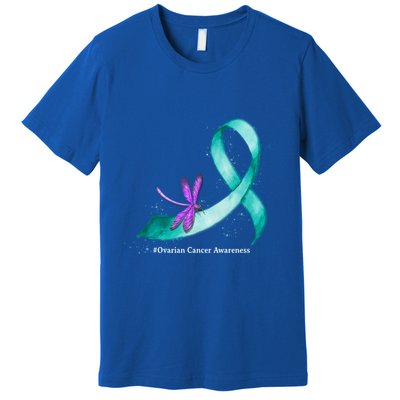 Hippie Dragonfly Teal Ribbon Ovarian Cancer Awareness Cute Gift Premium T-Shirt