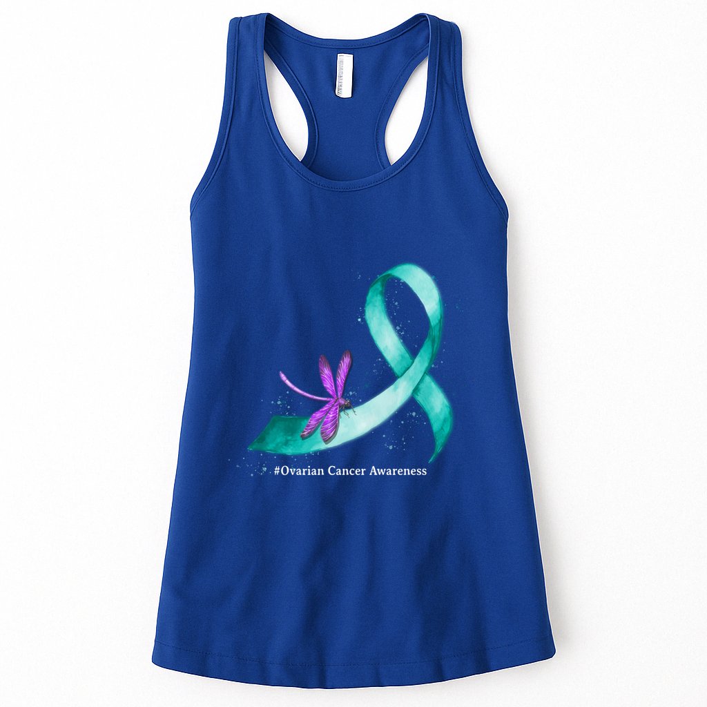 Hippie Dragonfly Teal Ribbon Ovarian Cancer Awareness Cute Gift Womens Tank Top