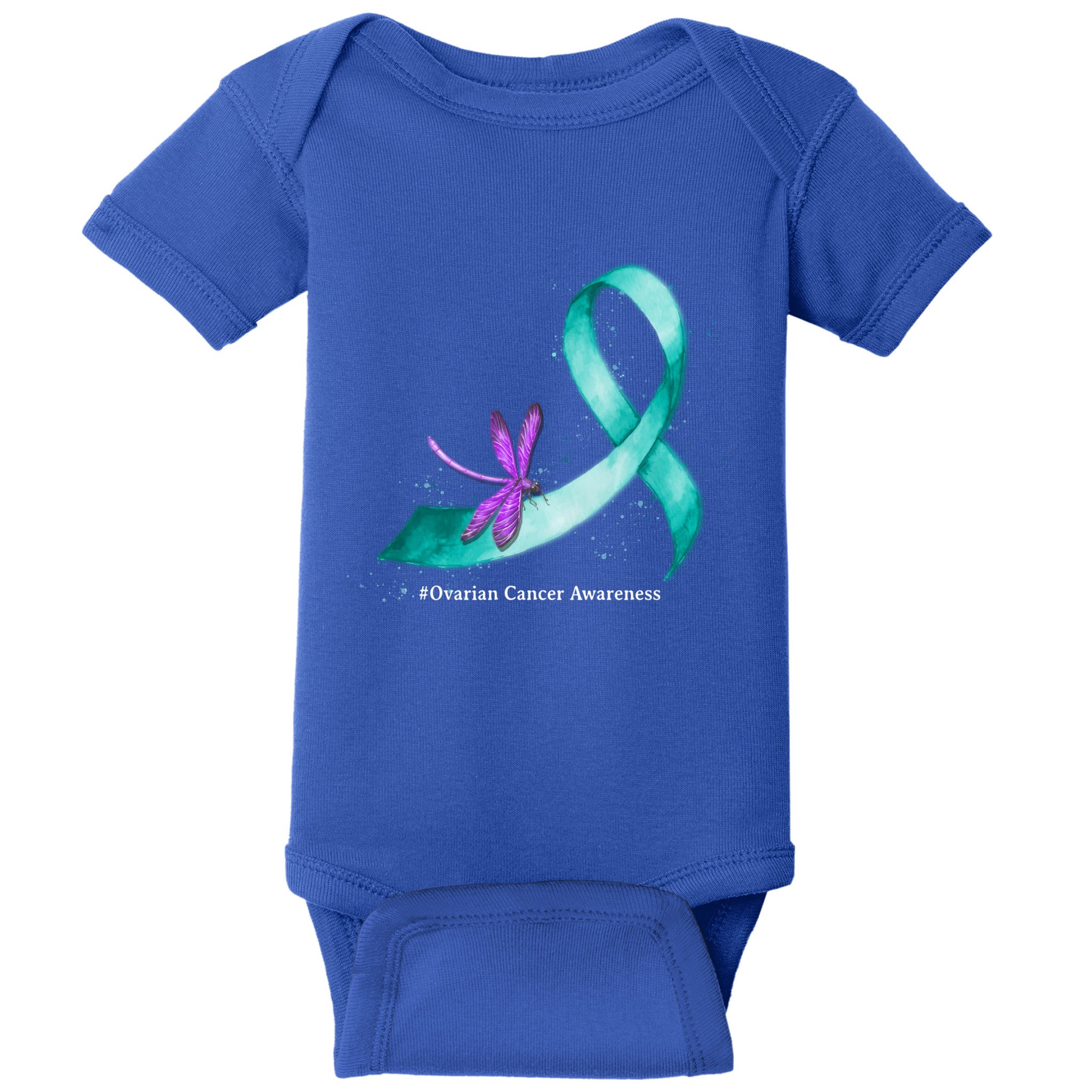 Hippie Dragonfly Teal Ribbon Ovarian Cancer Awareness Cute Gift Baby Bodysuit