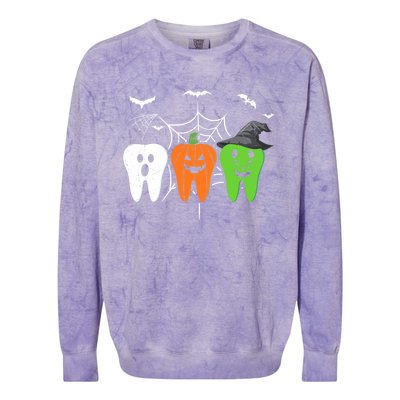 Halloween Dentist Teeth Ghost Pumpkin Witch Cute Dental Gift Colorblast Crewneck Sweatshirt