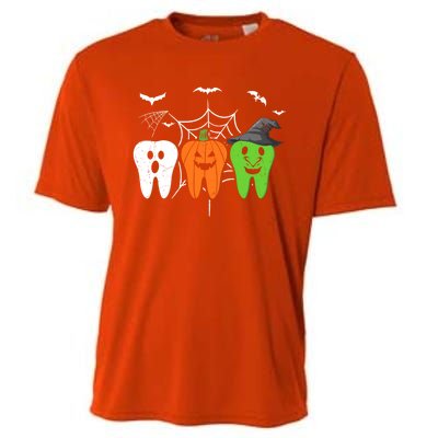 Halloween Dentist Teeth Ghost Pumpkin Witch Cute Dental Gift Cooling Performance Crew T-Shirt