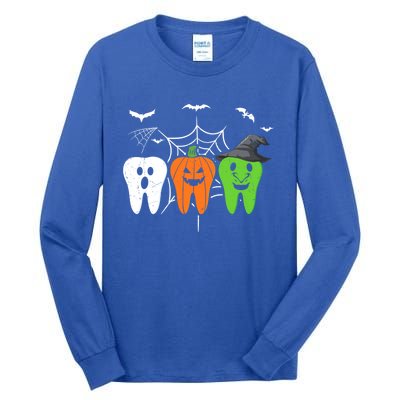 Halloween Dentist Teeth Ghost Pumpkin Witch Cute Dental Gift Tall Long Sleeve T-Shirt