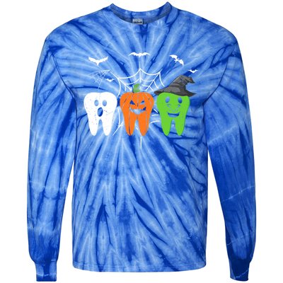 Halloween Dentist Teeth Ghost Pumpkin Witch Cute Dental Gift Tie-Dye Long Sleeve Shirt