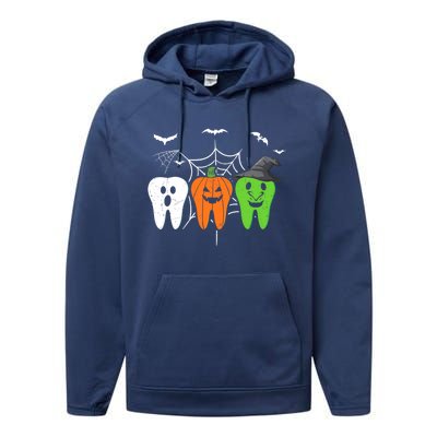 Halloween Dentist Teeth Ghost Pumpkin Witch Cute Dental Gift Performance Fleece Hoodie