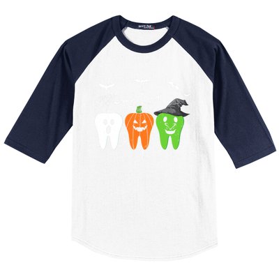 Halloween Dentist Teeth Ghost Pumpkin Witch Cute Dental Gift Baseball Sleeve Shirt