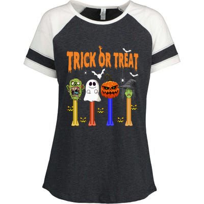 Halloween Dispensers Trick Or Treat Boo Pumpkin Witch Monster Enza Ladies Jersey Colorblock Tee