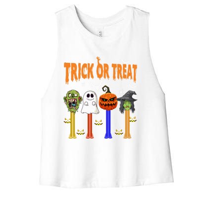 Halloween Dispensers Trick Or Treat Boo Pumpkin Witch Monster Women's Racerback Cropped Tank