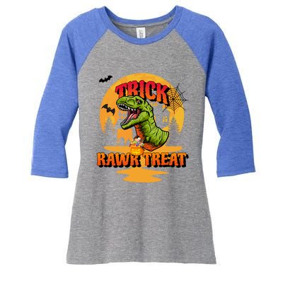 Halloween Dinosaur TRex Trick Rawr Treat Pumpkin And Bat Great Gift Women's Tri-Blend 3/4-Sleeve Raglan Shirt