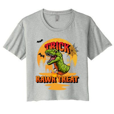 Halloween Dinosaur TRex Trick Rawr Treat Pumpkin And Bat Great Gift Women's Crop Top Tee