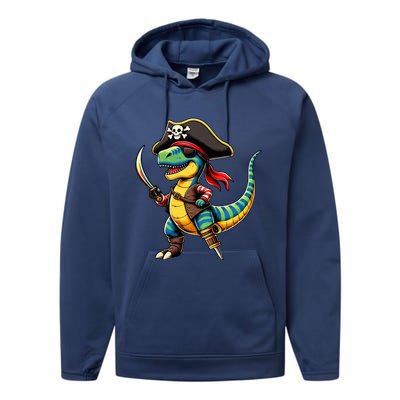 Halloween Dinosaur Trex Pirate Performance Fleece Hoodie