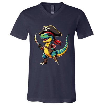 Halloween Dinosaur Trex Pirate V-Neck T-Shirt