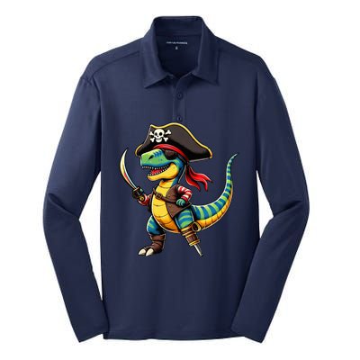 Halloween Dinosaur Trex Pirate Silk Touch Performance Long Sleeve Polo