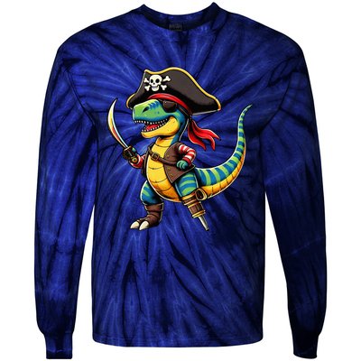 Halloween Dinosaur Trex Pirate Tie-Dye Long Sleeve Shirt