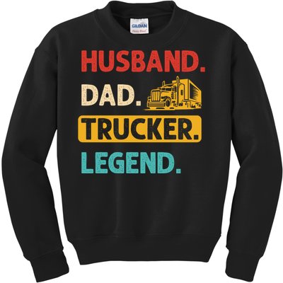 Husband Dad Trucker Legend Funny Trucker Kids Sweatshirt