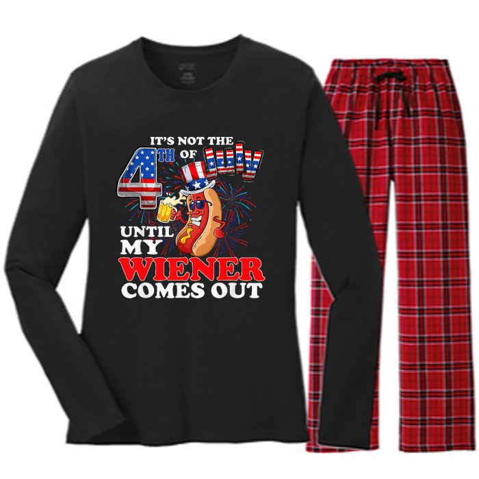 Hot Dog Until My Wiener Comes Out Funny Hot Dog 4th Of July Women's Long Sleeve Flannel Pajama Set 