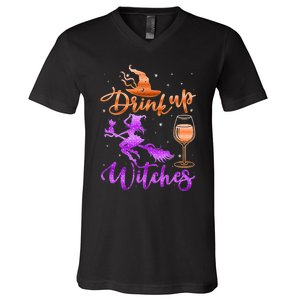 Halloween Drink Up Witches Costumes Wine Lovers Hallowine V-Neck T-Shirt