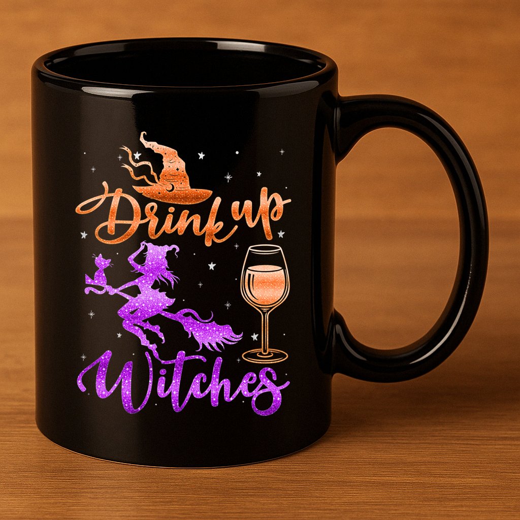 Halloween Drink Up Witches Costumes Wine Lovers Hallowine 11oz C Handle Ceramic Mug