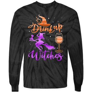 Halloween Drink Up Witches Costumes Wine Lovers Hallowine Tie-Dye Long Sleeve Shirt