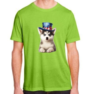 Husky Dog USA Flag Cute Husky Puppy Hat Huskies Adult ChromaSoft Performance T-Shirt